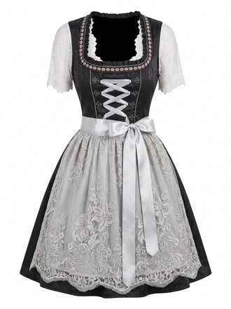 Blaues 50er 3-teiliges Kleid mit Schürze und Top