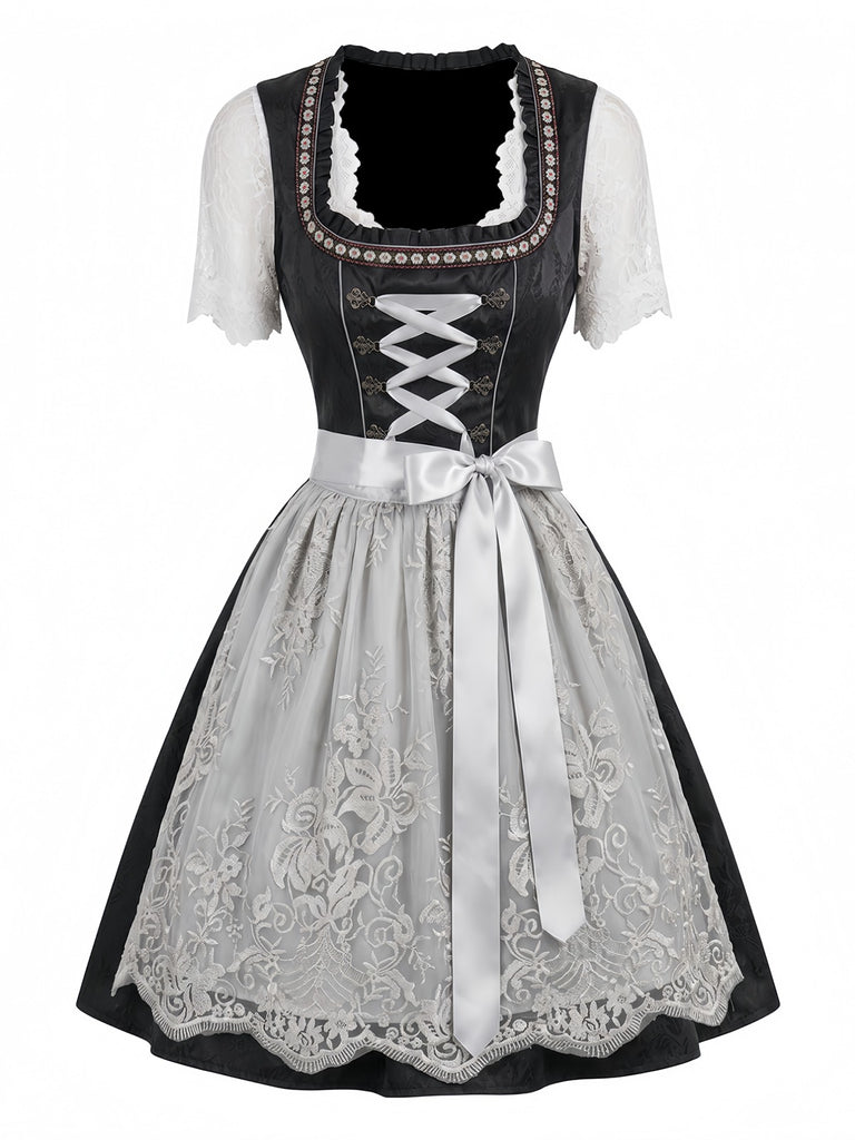 50er Oktoberfest-Dirndl-Set mit Spitzenschürze und Top