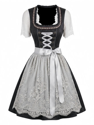 50er Oktoberfest-Dirndl-Set mit Spitzenschürze und Top