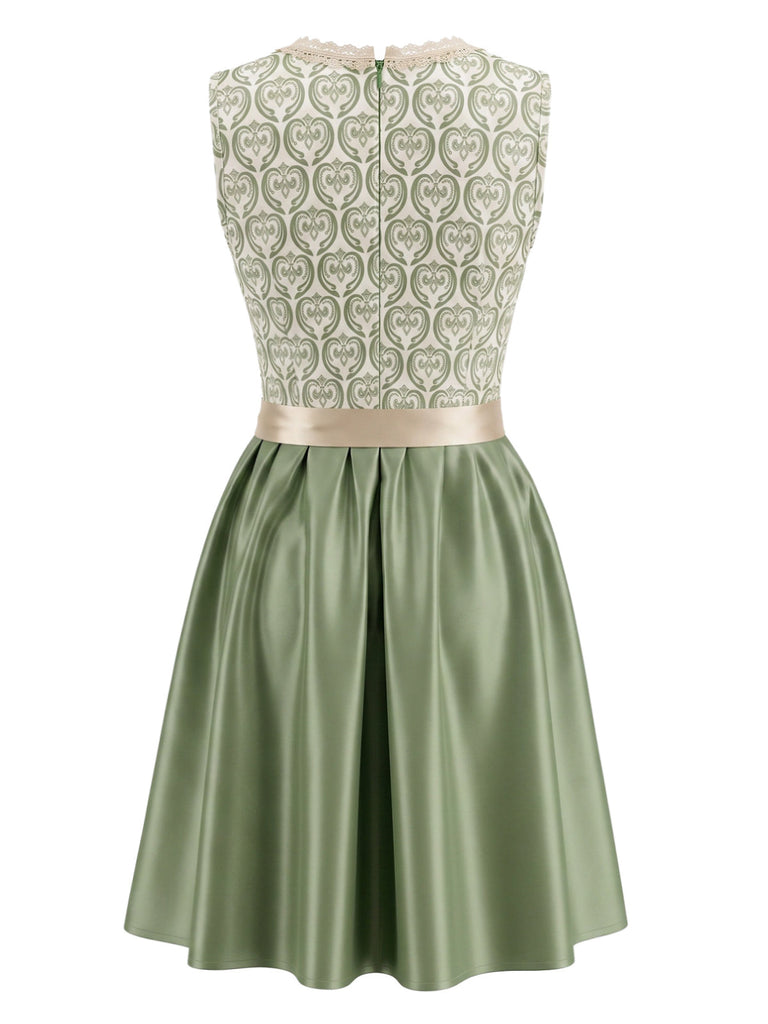 Hellgrünes 50er Kleid mit Eckiger Ausschnitt und Blumen