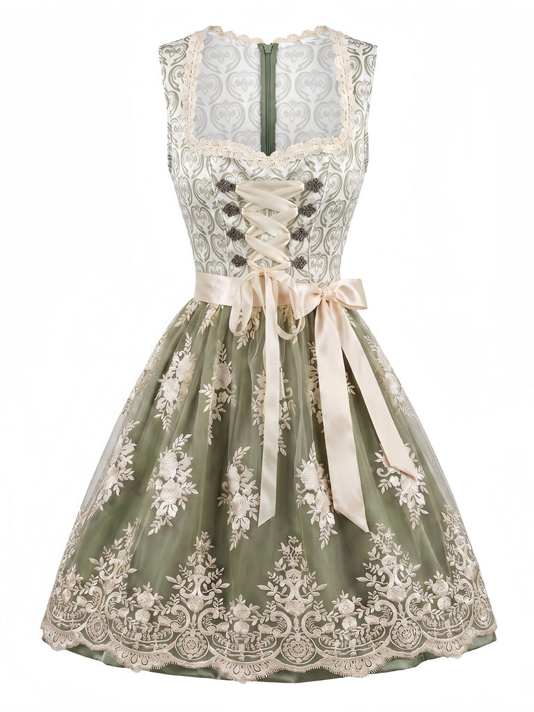 Hellgrünes 50er Oktoberfest-Dirndl-Set mit Spitzenschürze und Spitzentop
