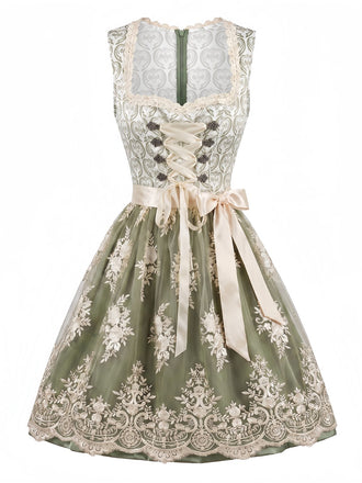 Hellgrünes 50er Oktoberfest-Dirndl-Set mit Spitzenschürze
