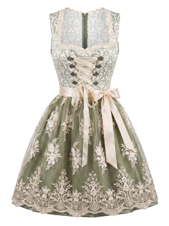 Hellgrünes 50er Kleid mit Eckiger Ausschnitt und Blumen