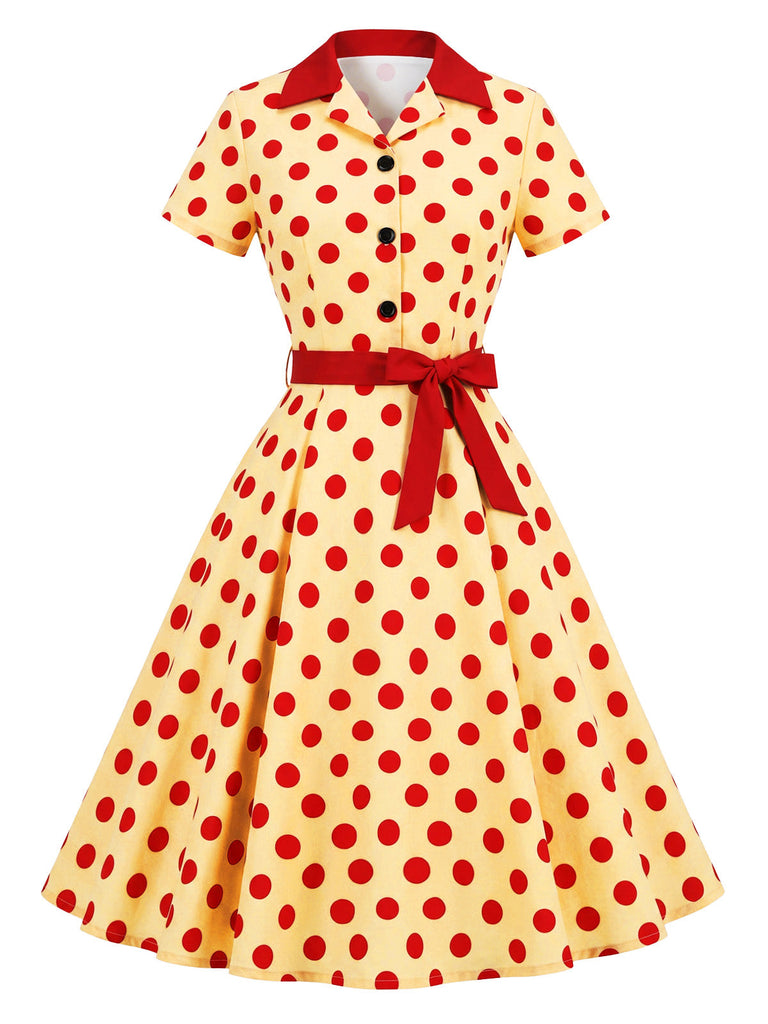 40er Shirtkleid mit Polka-Dots und Bindegürtel