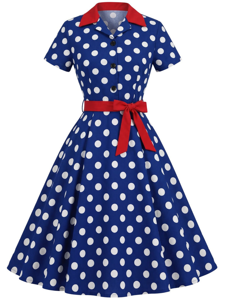 40er Shirtkleid mit Polka-Dots und Bindegürtel
