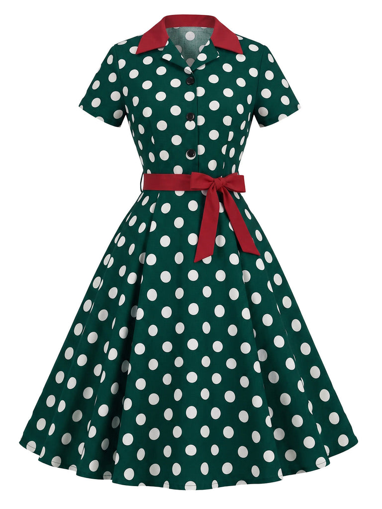 40er Shirtkleid mit Polka-Dots und Bindegürtel