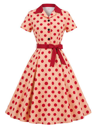 40er Shirtkleid mit Polka-Dots und Bindegürtel