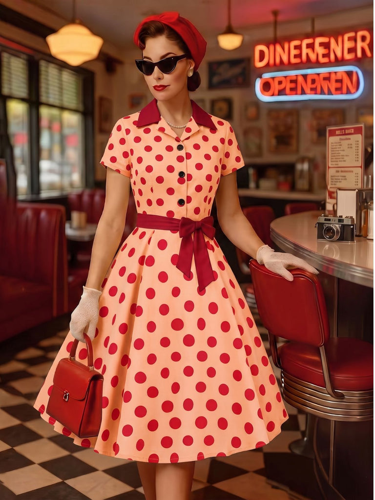 40er Shirtkleid mit Polka-Dots und Bindegürtel