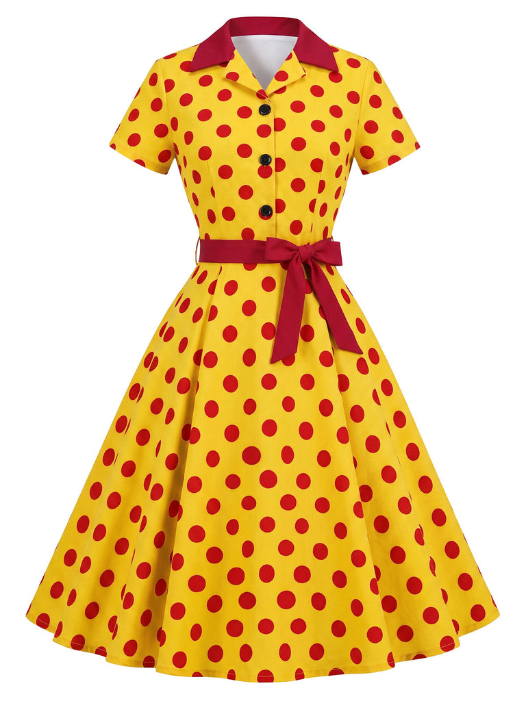 40er Shirtkleid mit Polka-Dots und Bindegürtel