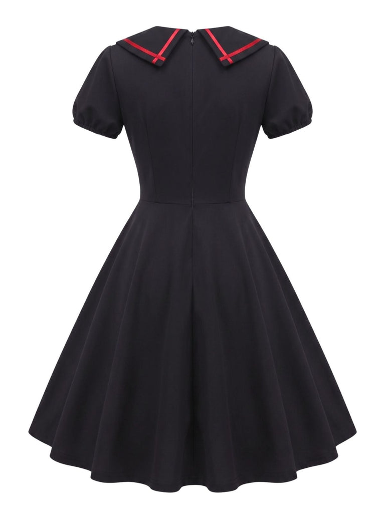40er Gothic Swingkleid mit Fledermauskragen und Schnürung