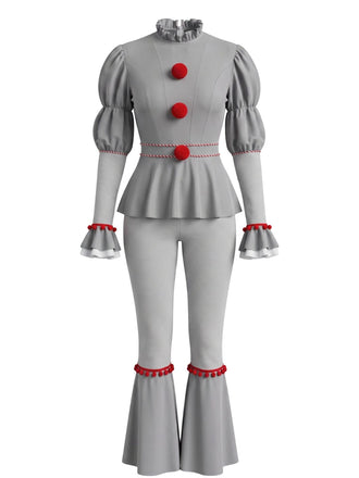50er Clown-Set mit Pompon-Rüschen-Top und Hose