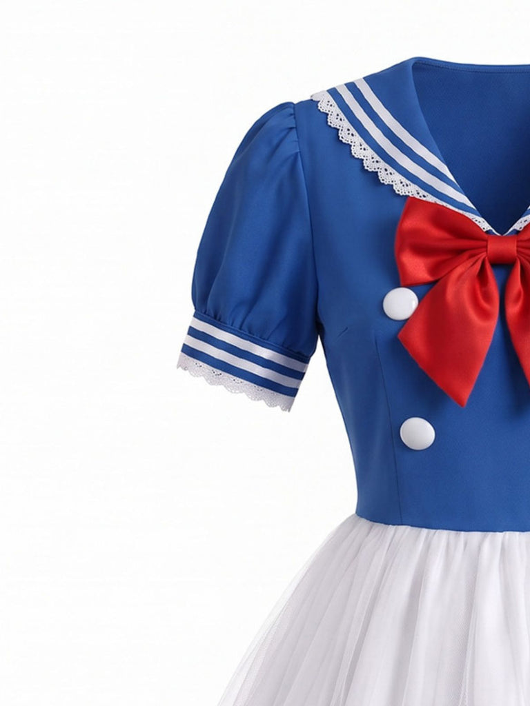 Weiß-Blaues 50er Matrosen-Kleid Set