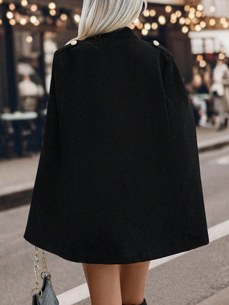 Schwarze 50er Cape-Jacke mit Stehkragen und Schlitzärmeln