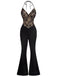 Schwarzer 60er Jumpsuit mit Neckholder und Spitze
