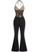 Schwarzer 60er Jumpsuit mit Neckholder und Spitze