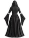 Schwarzes 50er Halloween-Kapuzenkleid mit Geist und Glockenärmeln