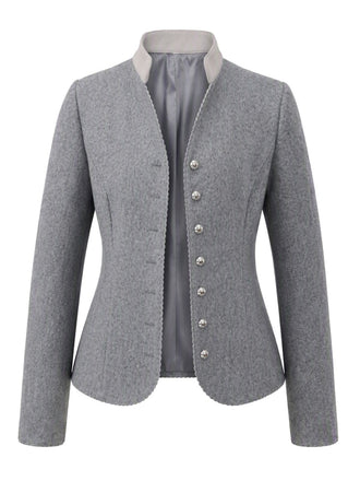 Graue 50er Jacke mit Stehkragen und Zickzack-Besatz