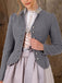 Graue 50er Jacke mit Stehkragen und Zickzack-Besatz