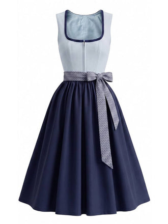 Blaues 50er Kleid mit Blumen und Schürze
