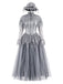 Graues 40er Gothic Maxikleid mit Spitzen-Cape und Tüll