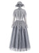 Graues 40er Gothic Maxikleid mit Spitzen-Cape und Tüll