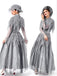Graues 40er Gothic Maxikleid mit Spitzen-Cape und Tüll