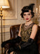 Schwarz-goldenes 20er Flapperkleid mit Perlen-Pailletten und Fransen