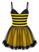Gelb-schwarzes 50er Bienenkleid mit Streifen und Mesh-Patchwork