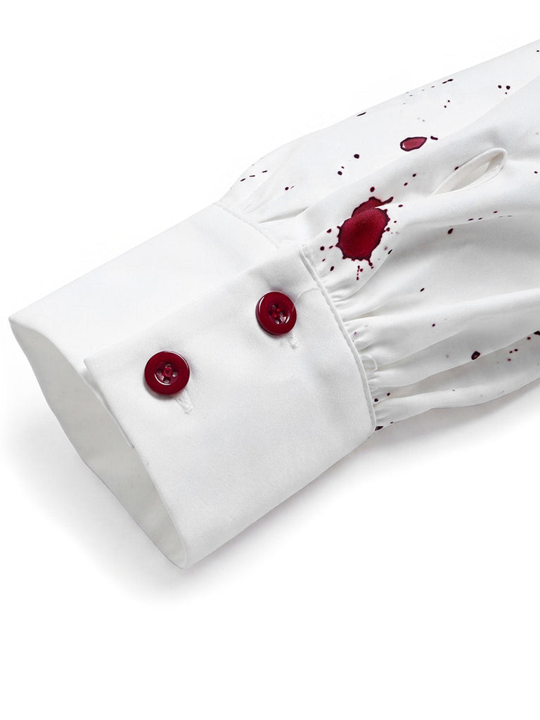 30er Nadelstreifen-Overall & Bluse Set mit Blut-Print