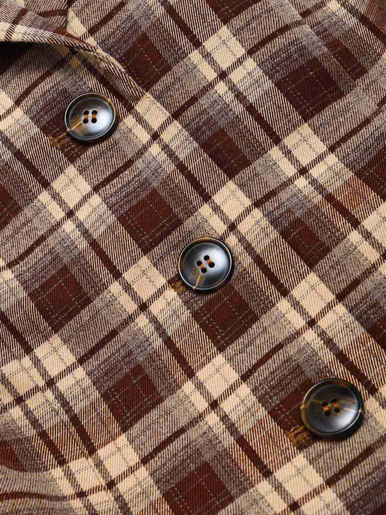 Brauner 70er Kleidmantel mit Karo und Reverskragen