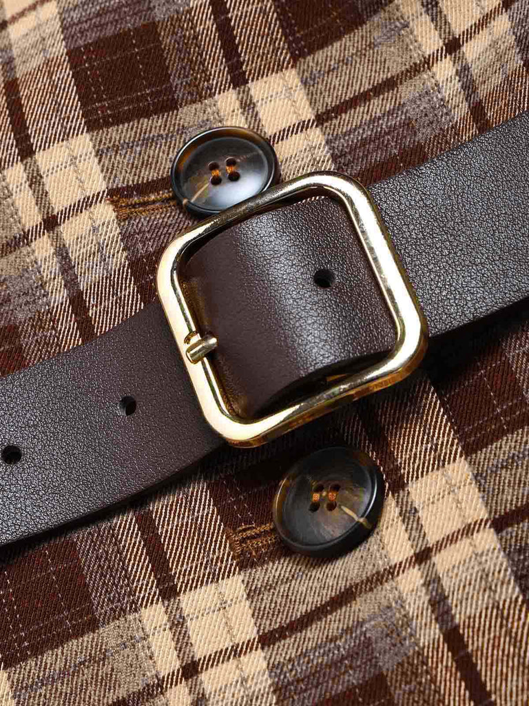 Brauner 70er Kleidmantel mit Karo und Reverskragen