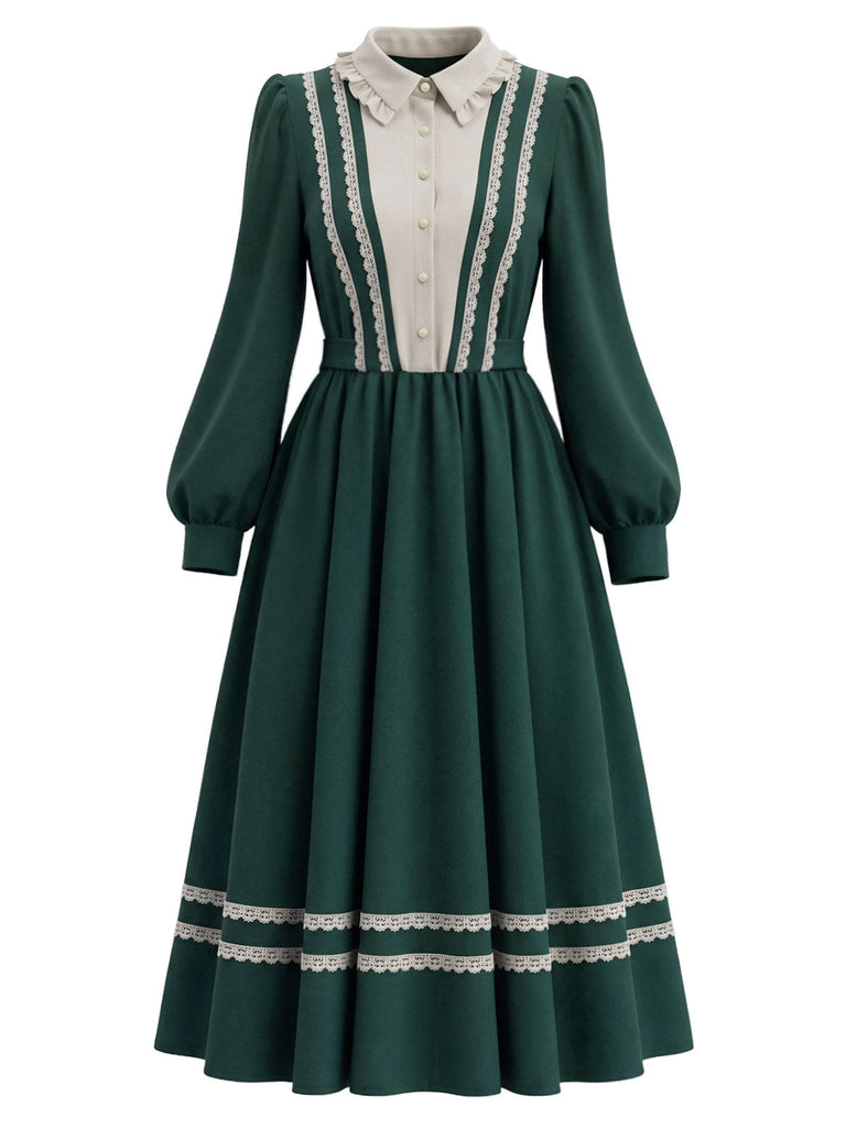 70er Kleid mit Rüschen-Puppenkragen und Langarm