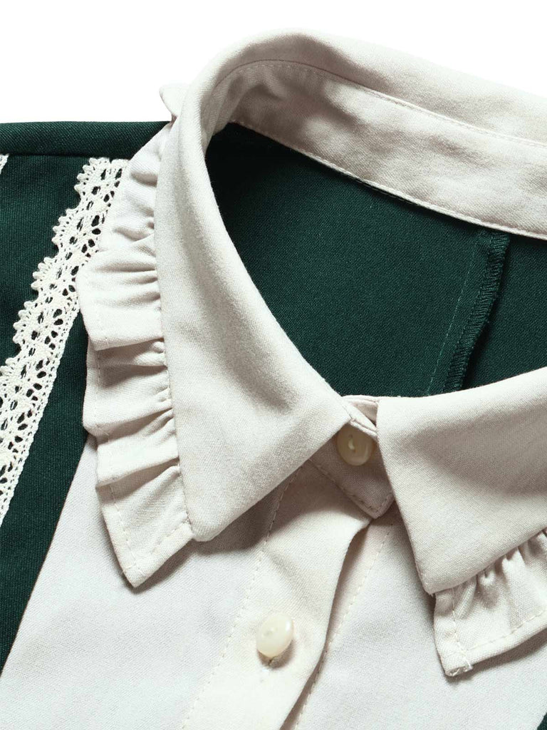 70er Kleid mit Rüschen-Puppenkragen und Langarm