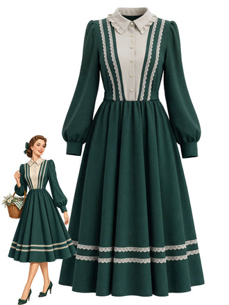 70er Kleid mit Rüschen-Puppenkragen und Langarm