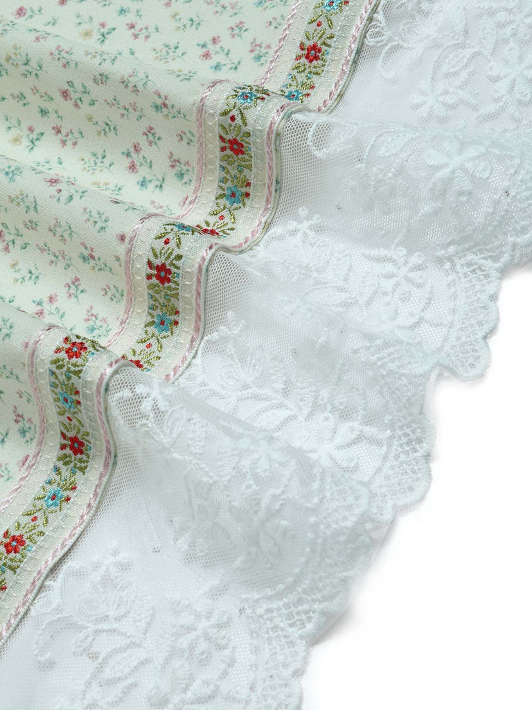 Viktorianisches 30er Blumenkleid mit Spitzenbesatz und Puffärmeln