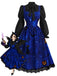 40er Halloween-Set aus Katzen-Kürbis-Kleid und Bluse mit Virago-Ärmeln