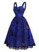 40er Halloween-Set aus Katzen-Kürbis-Kleid und Bluse mit Virago-Ärmeln