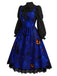 40er Halloween-Set aus Katzen-Kürbis-Kleid und Bluse mit Virago-Ärmeln