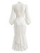 Weißes 30er Satin-Meerjungfrauenkleid mit Puffärmel und Schleife