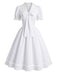 Weißes 50er Kleid mit Spitzen-Chelsea-Kragen und Schleife