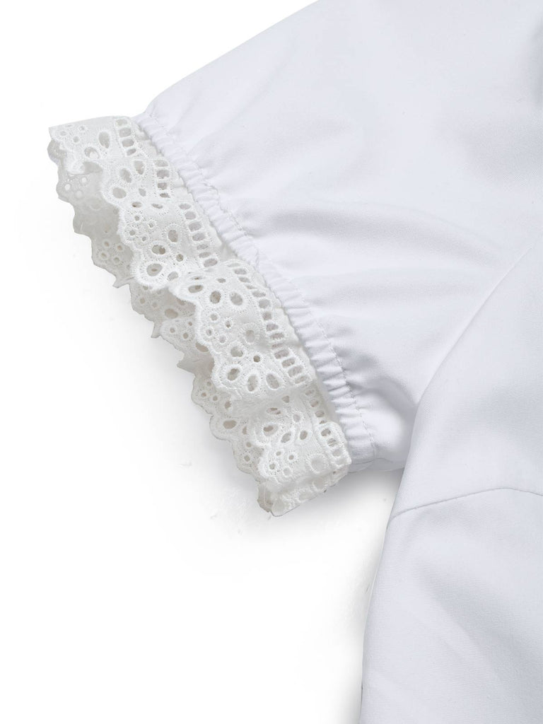 50er Set mit Blumenkorsett & weißem Schleifenkleid