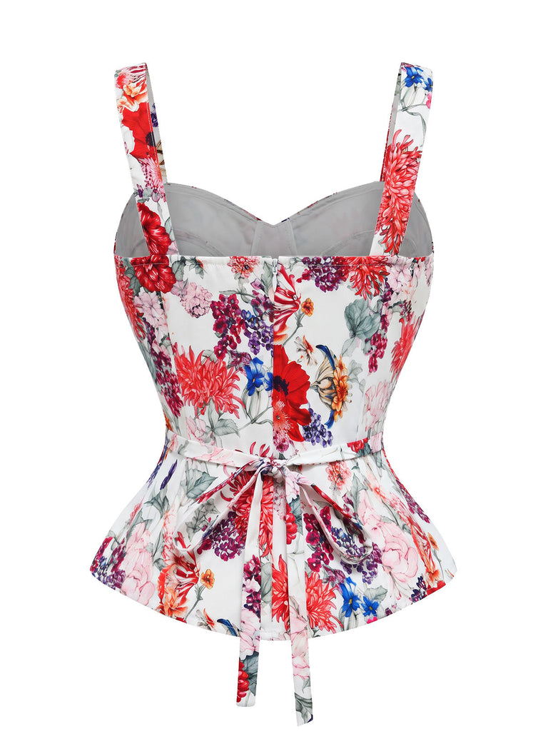 50er Set mit Blumenkorsett & weißem Schleifenkleid