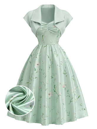 40er Set mit Bolerojacke und Satin-Blumenkleid mit Herzausschnitt
