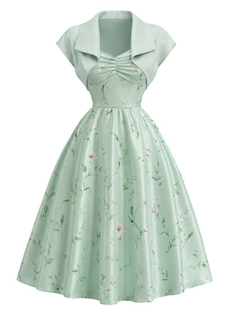 40er Set mit Bolerojacke und Satin-Blumenkleid mit Herzausschnitt
