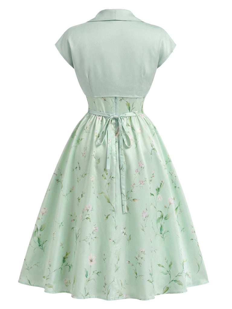 40er Set mit Bolerojacke und Satin-Blumenkleid mit Herzausschnitt