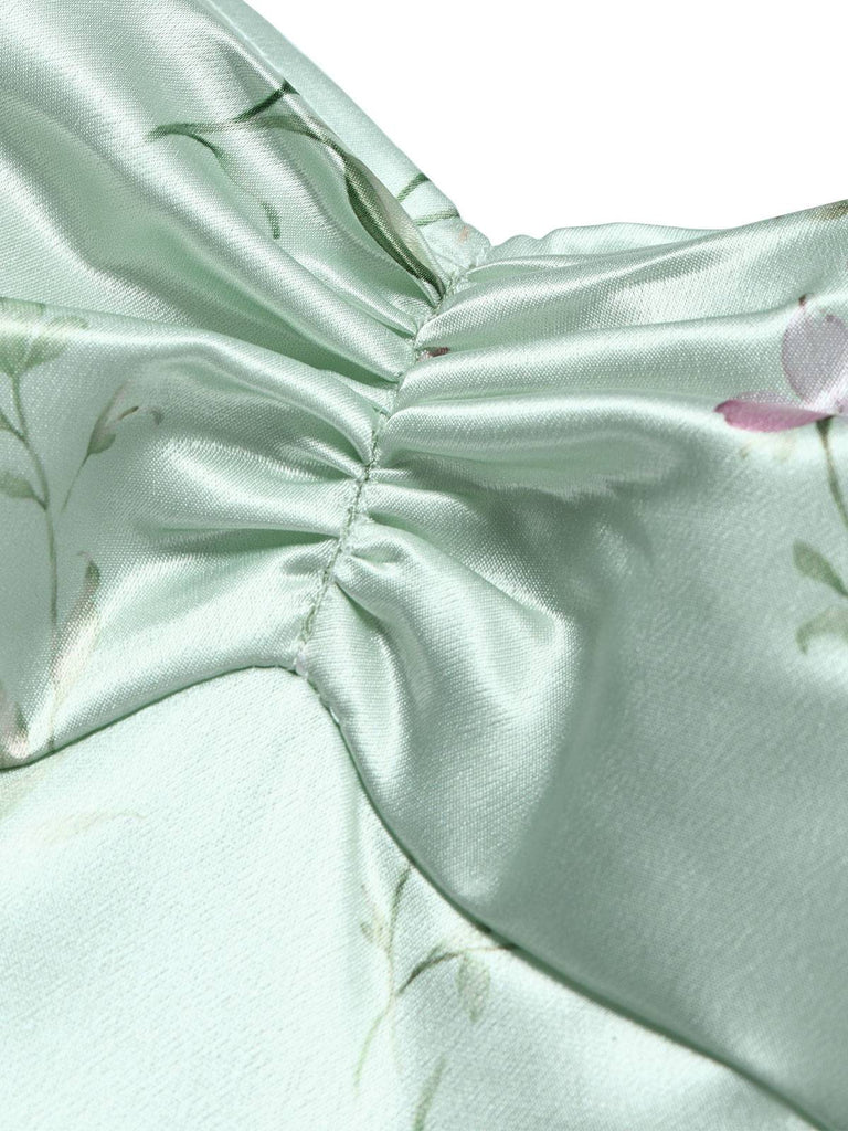 40er Set mit Bolerojacke und Satin-Blumenkleid mit Herzausschnitt