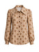 Mehrfarbige 70er Langarm-Blumenbluse mit Knopfleiste