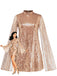 30er Paillettenkleid mit Stehkragen und Glockenärmeln