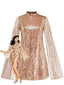 30er Paillettenkleid mit Stehkragen und Glockenärmeln