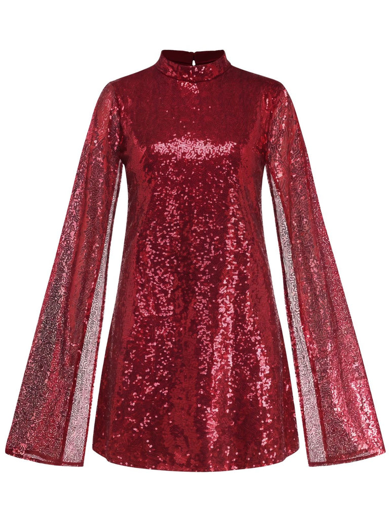 30er Paillettenkleid mit Stehkragen und Glockenärmeln